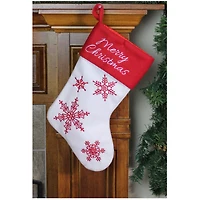 15.25'' Red and White Snowflake Embroidered Christmas Stocking