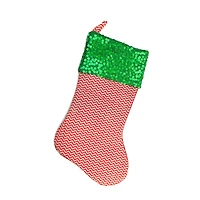 19'' Red and Green Chevron Sequin Christmas Stocking