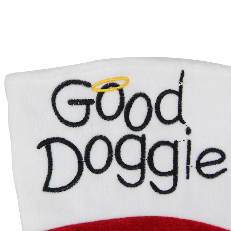 19'' Red and White Embroidered Halo ''Good Doggie'' Christmas Stocking with Cuff