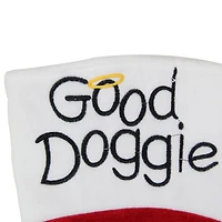 19'' Red and White Embroidered Halo ''Good Doggie'' Christmas Stocking with Cuff