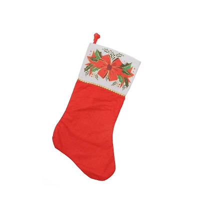 19'' Traditional Red and White Mistletoe Bow Cuff Christmas Stocking