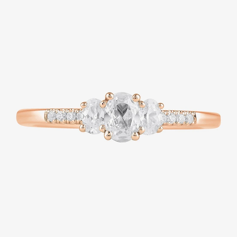 Love Lives Forever (H-I / Si2) Womens 1/2 CT. T.W. Lab Grown White Diamond 10K or 14K Gold Oval Side Stone 3-Stone Engagement Ring