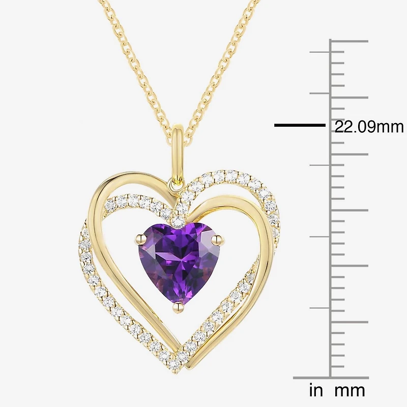 Womens Genuine Purple Amethyst 14K Gold Over Silver Heart 18 Inch Pendant Necklace