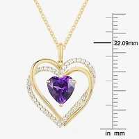 Womens Genuine Purple Amethyst 14K Gold Over Silver Heart 18 Inch Pendant Necklace