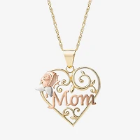"Mom" Womens 10K Tri-Color Gold Heart 18 Inch Pendant Necklace