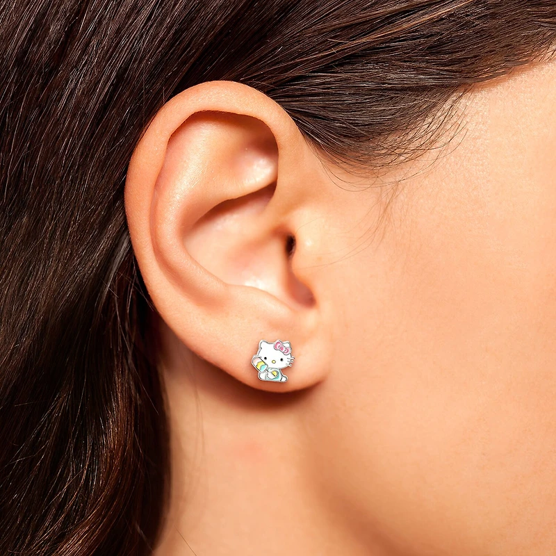 Sterling Silver 9.5mm Hello Kitty Stud Earrings