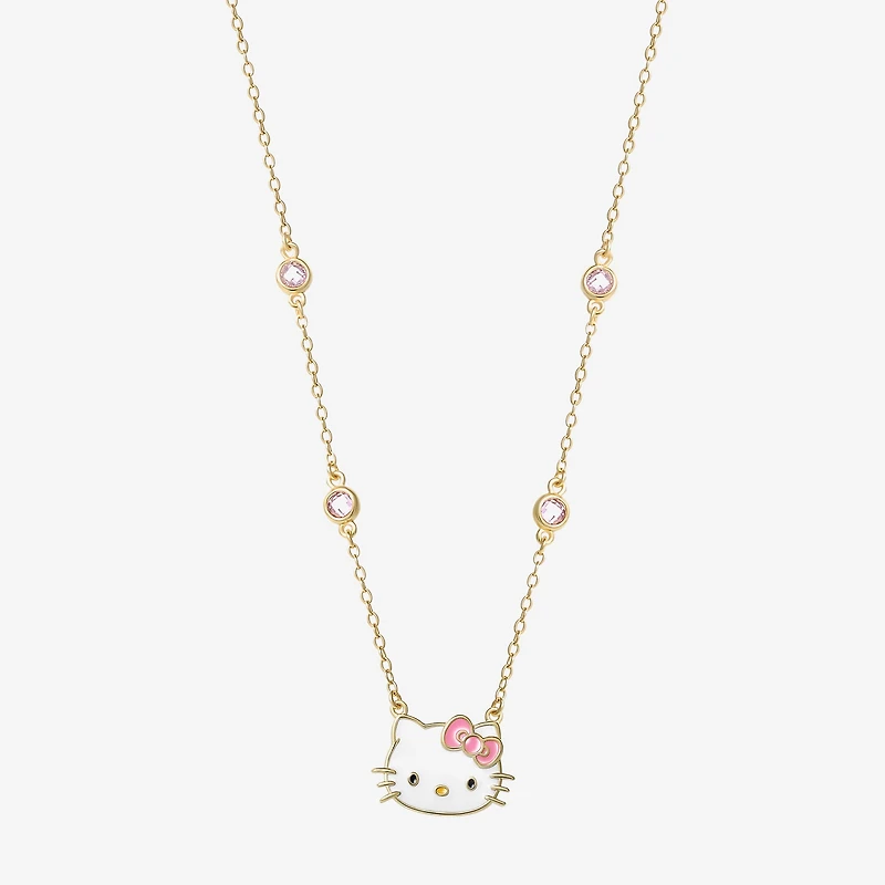 Girls Pink Cubic Zirconia 18K Gold Over Silver 15 Inch Pendant Necklace
