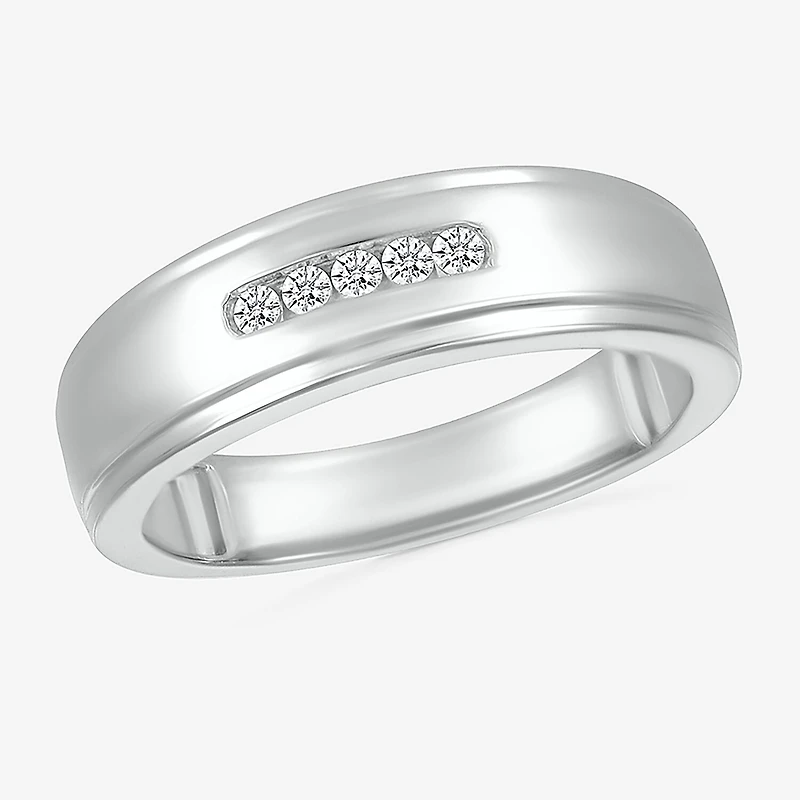 Mens 4.5MM 1/10 CT. T.W. Natural White Diamond 14K Gold Wedding Band
