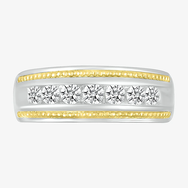 Mens 2.5MM 1 CT. T.W. Natural White Diamond 14K Two Tone Gold Wedding Band