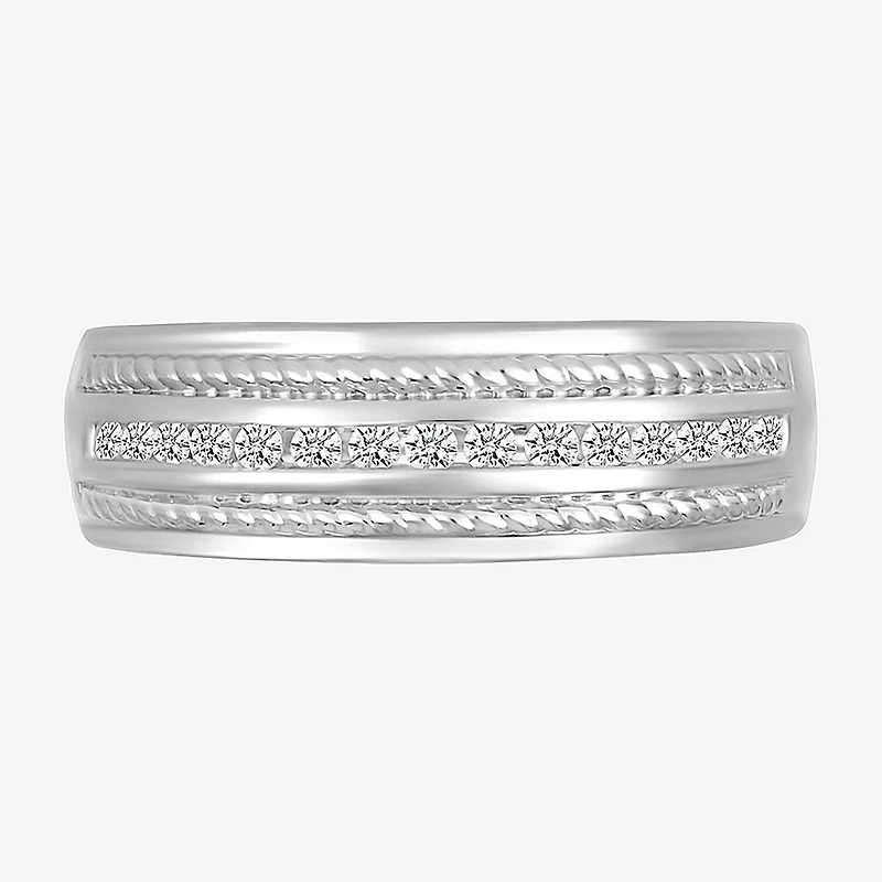Mens 2.5MM 1/5 CT. Natural White Diamond 10K Gold Wedding Band