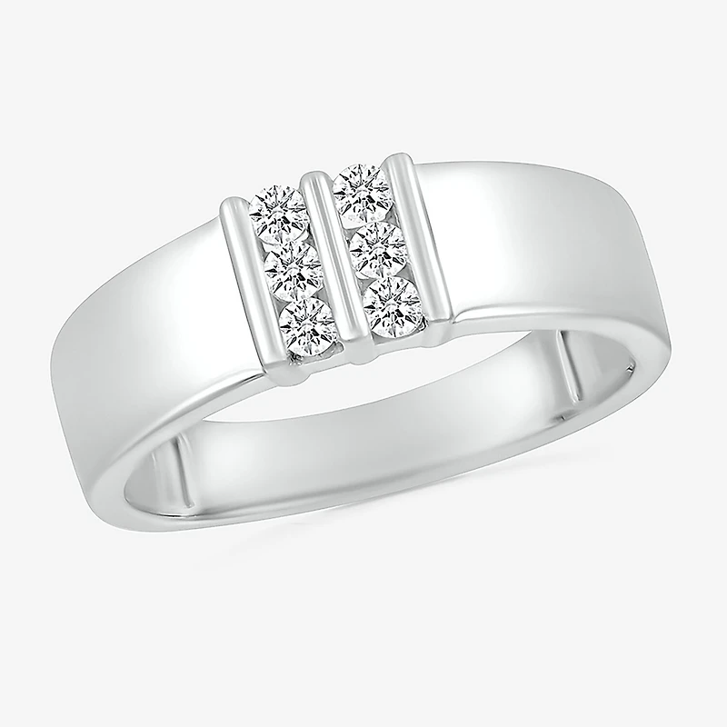Mens 3.5MM 1/5 CT. Natural White Diamond 10K Gold Wedding Band