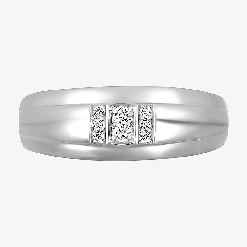 Mens 2MM 1/10 CT. T.W. Natural White Diamond 10K Gold Wedding Band