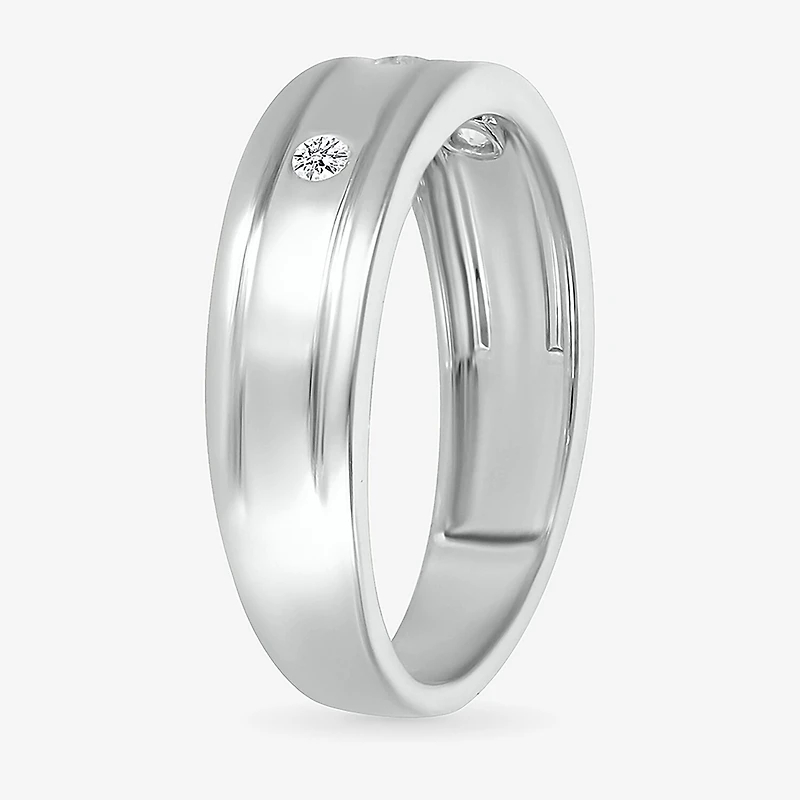 Mens 4MM 1/10 CT. T.W. Natural White Diamond 10K Gold Wedding Band
