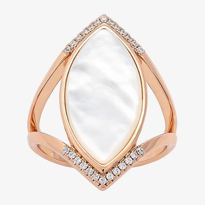 Sparkle Allure Split Shank Womens White Cultured Freshwater Pearl Mother Of 18K Rose Gold Over Brass Marquise Cocktail Ring