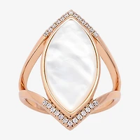 Sparkle Allure Split Shank Womens White Cultured Freshwater Pearl Mother Of 18K Rose Gold Over Brass Marquise Cocktail Ring