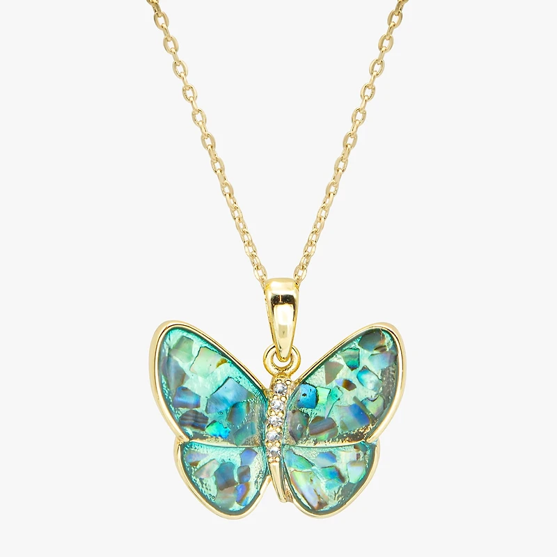 Sparkle Allure Womens Multi Color Abalone Cultured Freshwater Pearl 14K Gold Over Brass Butterfly 16 Inch Pendant Necklace