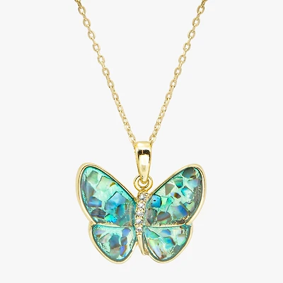 Sparkle Allure Womens Multi Color Abalone Cultured Freshwater Pearl 14K Gold Over Brass Butterfly 16 Inch Pendant Necklace