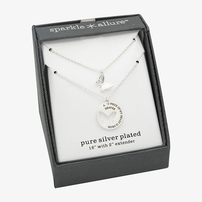 Sparkle Allure Womens Pure Silver Over Brass Butterfly 16 Inch Pendant Necklace