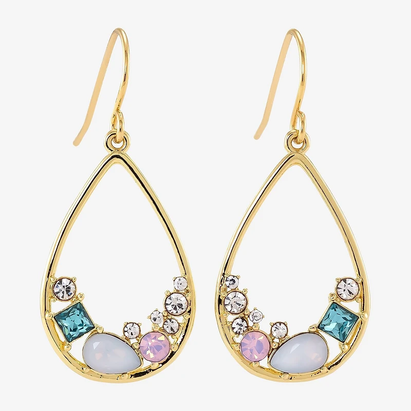 Sparkle Allure Cluster Womens Multi Color Crystal 14K Gold Over Brass Drop Earrings