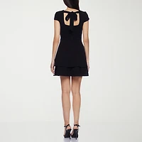 B. Smart Bow Back Womens Juniors Jewel Neck Short Sleeve Cap Fit + Flare Dress