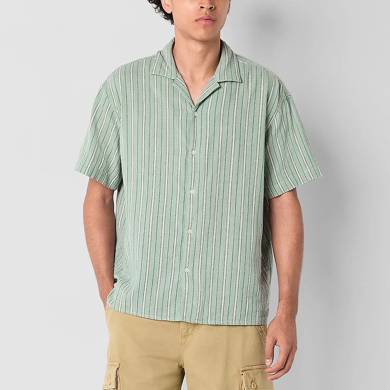 Arizona Mens Short Sleeve Striped Button-Down Shirt