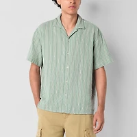 Arizona Mens Short Sleeve Striped Button-Down Shirt