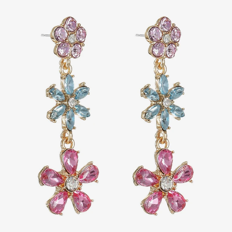 Monet Jewelry Womens Multi Color Glass Flower Hypoallergenic Drop Earrings