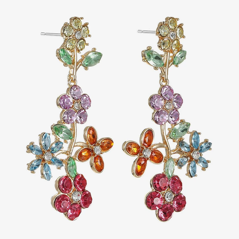 Monet Jewelry Womens Multi Color Glass Flower Hypoallergenic Drop Earrings