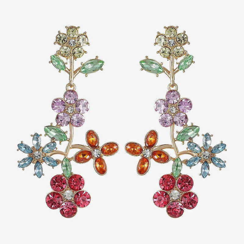 Monet Jewelry Womens Multi Color Glass Flower Hypoallergenic Drop Earrings
