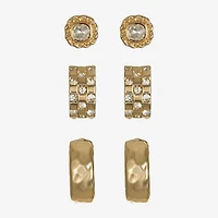 Monet Jewelry Womens Glass Hypoallergenic 3 Pair Earring Set