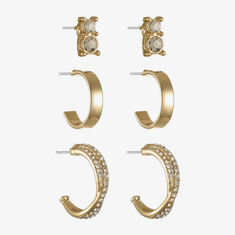 Monet Jewelry Womens Glass Hypoallergenic 3 Pair Earring Set
