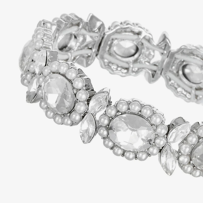 Monet Jewelry Womens Glass Simulated Pearl Oval Stretch Bracelet