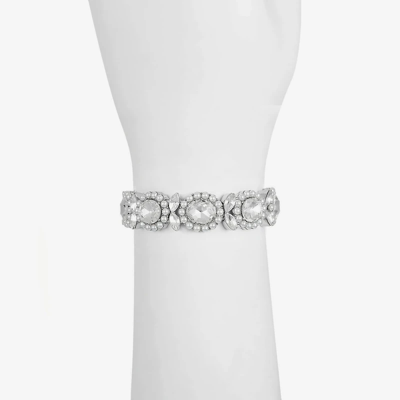 Monet Jewelry Womens Glass Simulated Pearl Oval Stretch Bracelet