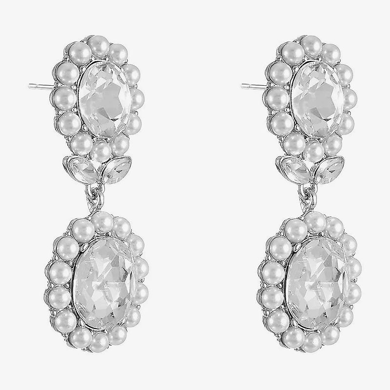 Monet Jewelry Womens Glass Simulated Pearl Oval Hypoallergenic Drop Earrings
