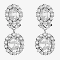 Monet Jewelry Womens Glass Simulated Pearl Oval Hypoallergenic Drop Earrings