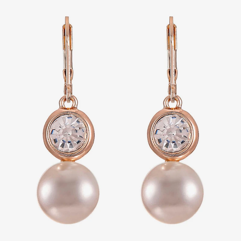 Monet Jewelry Womens Glass Simulated Pearl Round Drop Earrings