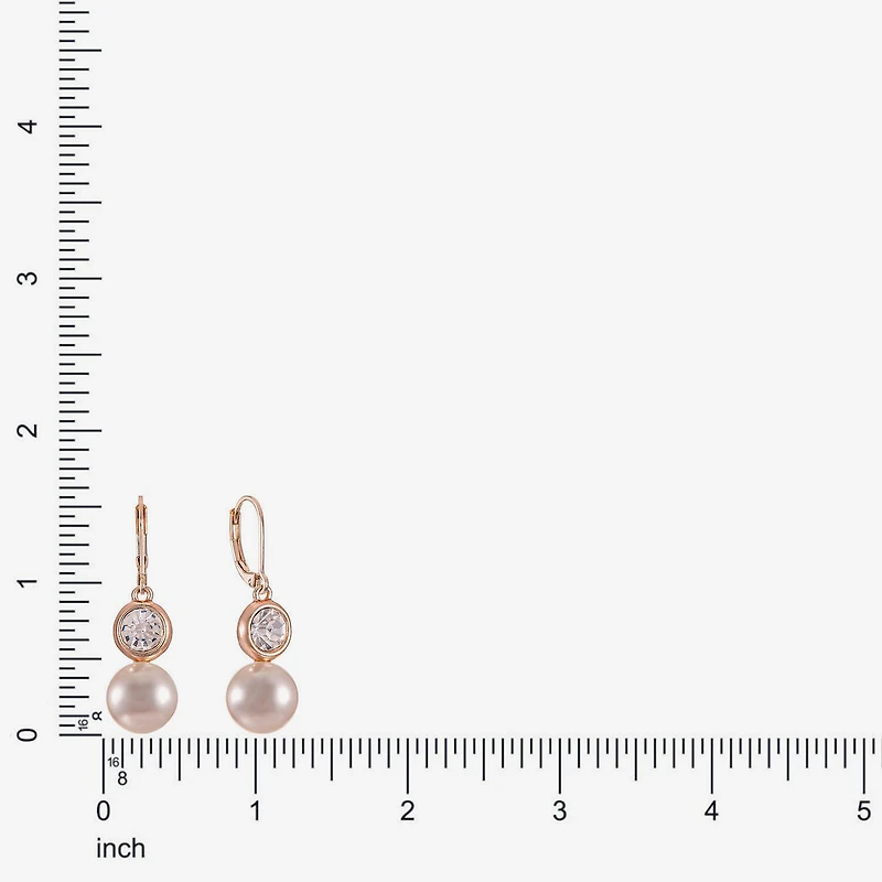 Monet Jewelry Womens Glass Simulated Pearl Round Drop Earrings