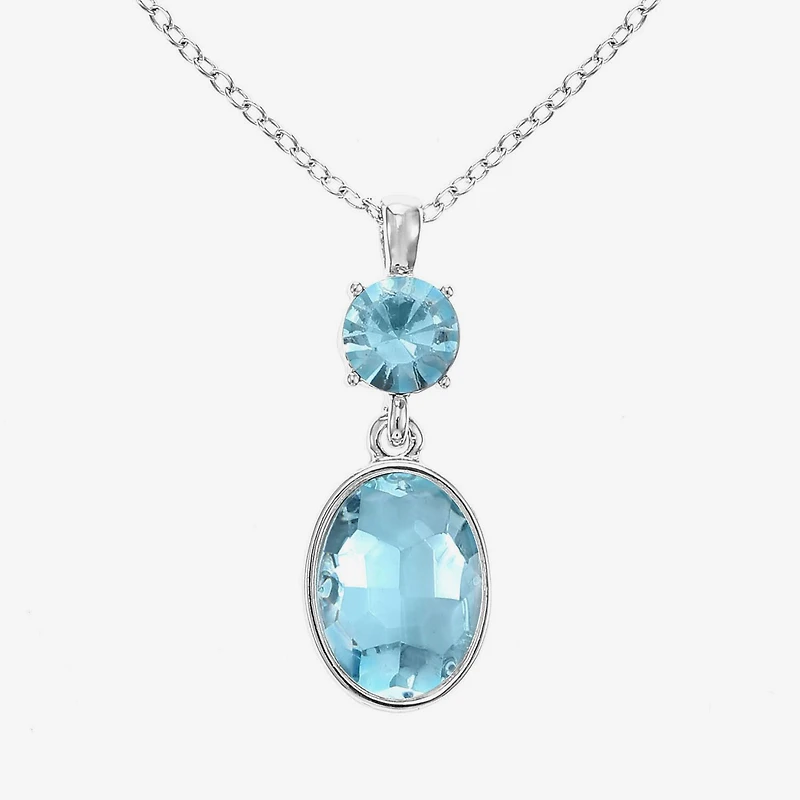 Monet Jewelry Womens Blue Glass Oval 17 Inch Pendant Necklace