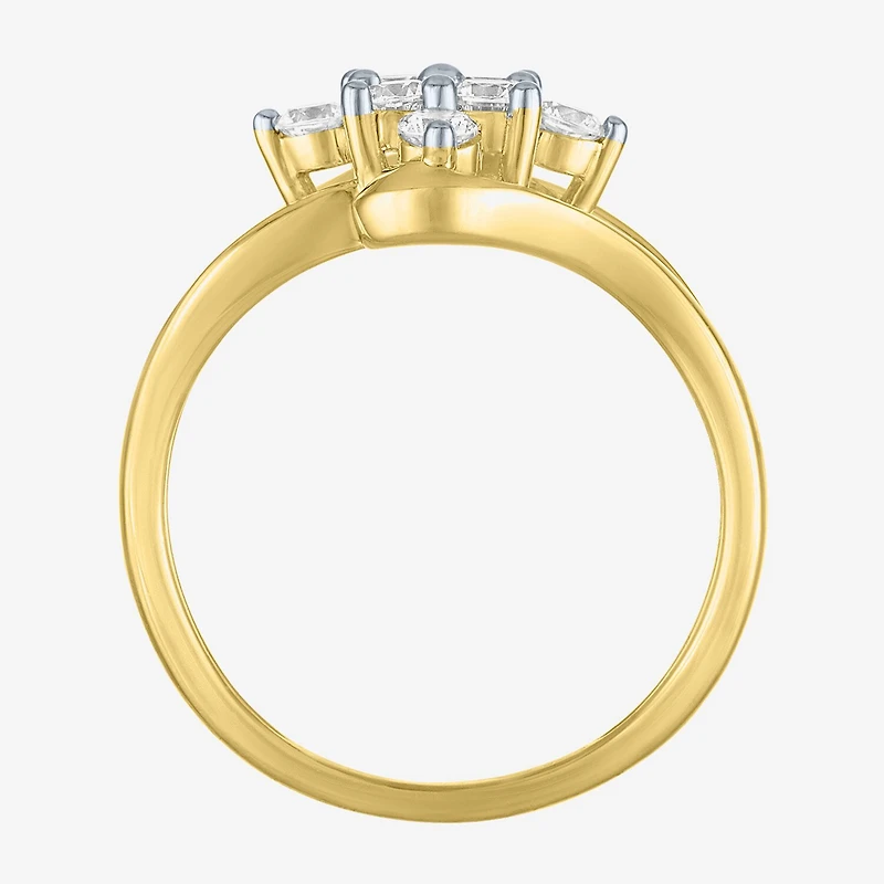 (G-H / Si2-I1) Womens 2/3 Ct. T.W. Lab Grown White Diamond 10K Gold Side Stone Bypass Cocktail Ring