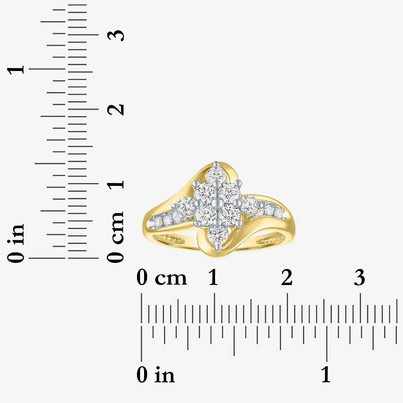 (G-H / Si2-I1) Womens 2/3 Ct. T.W. Lab Grown White Diamond 10K Gold Side Stone Bypass Cocktail Ring