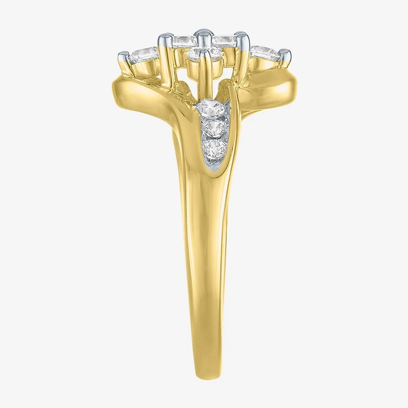 (G-H / Si2-I1) Womens 2/3 Ct. T.W. Lab Grown White Diamond 10K Gold Side Stone Bypass Cocktail Ring