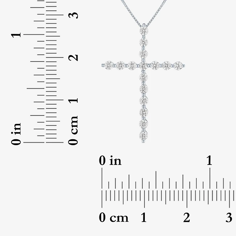 G-H / Si2-I1) Womens /3 CT. T.W. Lab Grown White Diamond 10K Gold Cross 18 Inch Pendant Necklace
