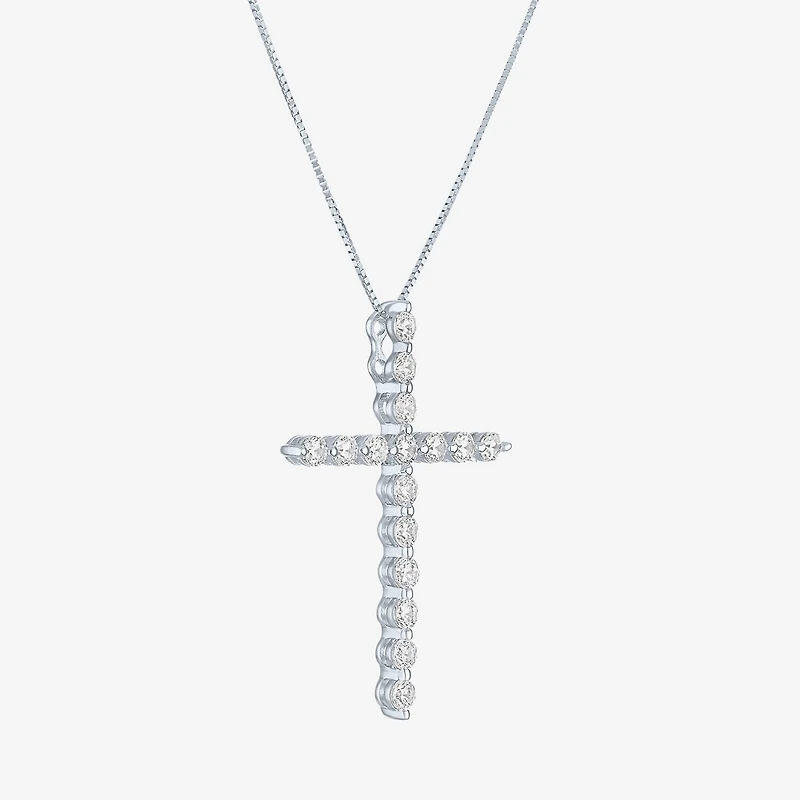 G-H / Si2-I1) Womens /3 CT. T.W. Lab Grown White Diamond 10K Gold Cross 18 Inch Pendant Necklace