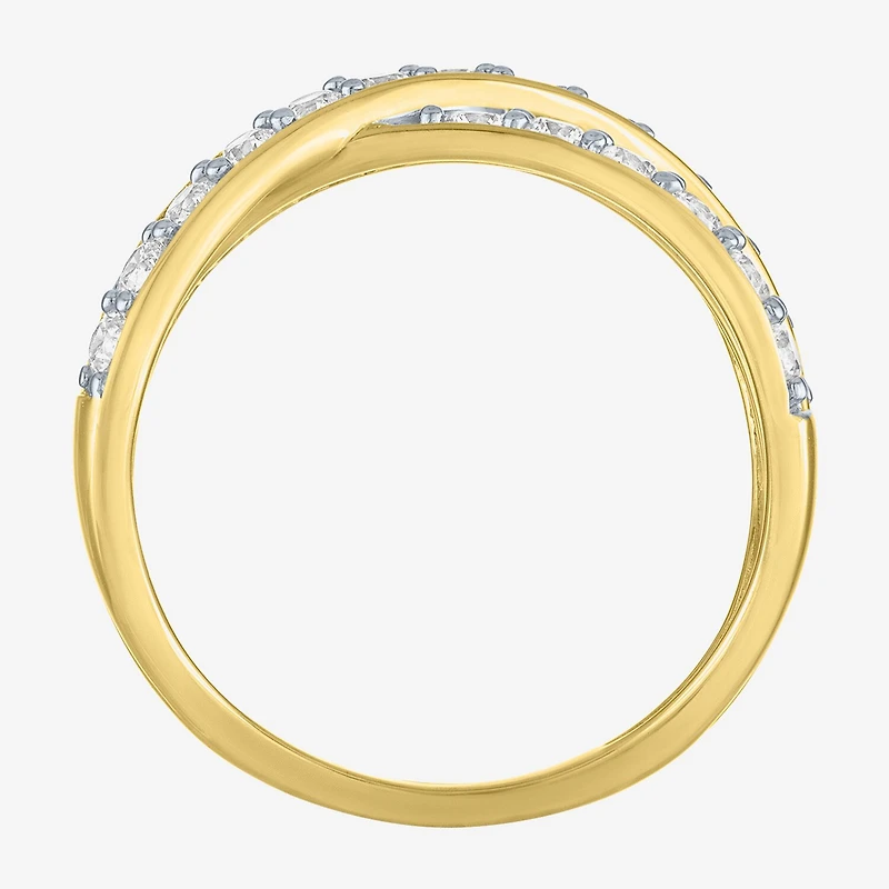 (G-H / Si2-I1) Womens 2/3 Ct. T.W. Lab Grown White Diamond 10K Gold Crossover Cocktail Ring