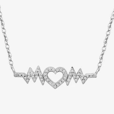 "Mom" Womens 1/10 CT. T.W. Natural Diamond Sterling Silver Heart 18 Inch Pendant Necklace