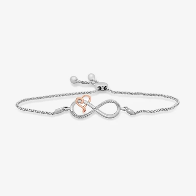 Hallmark Diamonds Womens 1/10 CT. T.W. Natural Diamond 14K Rose Gold Over Silver Heart Infinity Bolo Bracelet