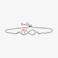 Hallmark Diamonds Womens 1/10 CT. T.W. Natural Diamond 14K Rose Gold Over Silver Heart Infinity Bolo Bracelet