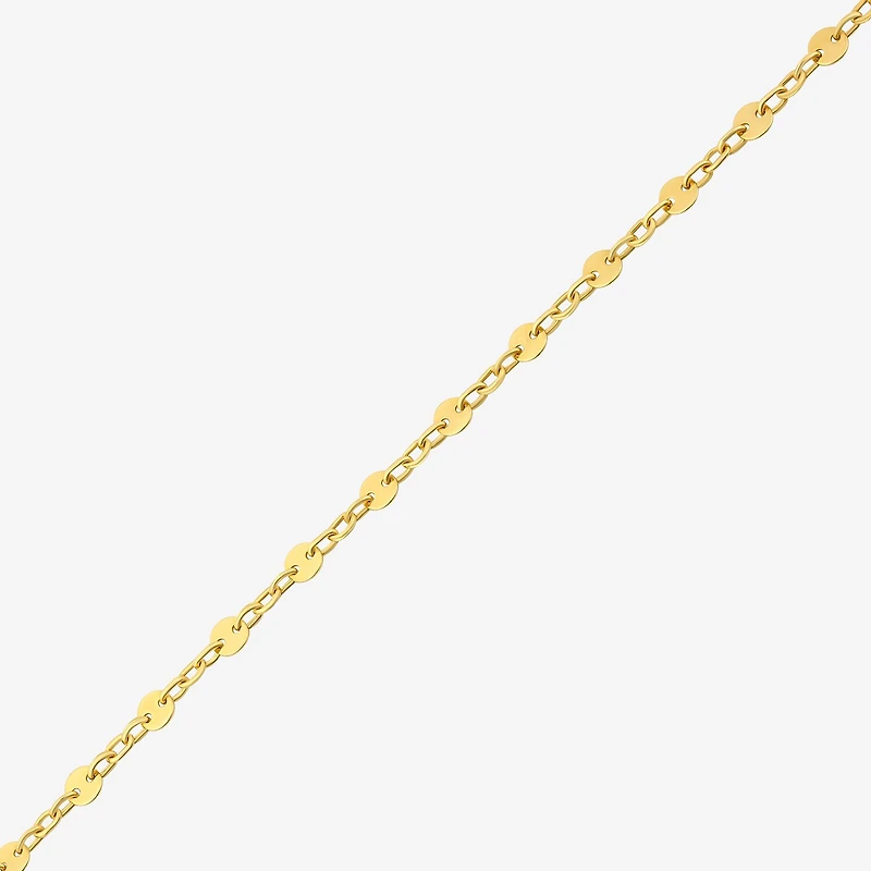 Womens 10K Gold 7.25 Inch Solid Link Chain Bracelet
