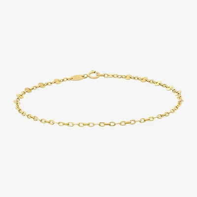 Womens 10K Gold 7.25 Inch Solid Link Chain Bracelet