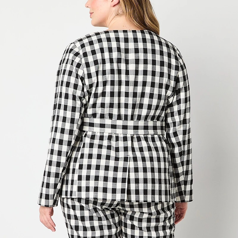 Liz Claiborne Womens Plus Gingham Classic Fit Blazer